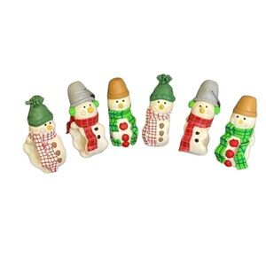Hallmark Mitford Festive Snowman Napkin Rings Set -(6)-Green, Red, and White